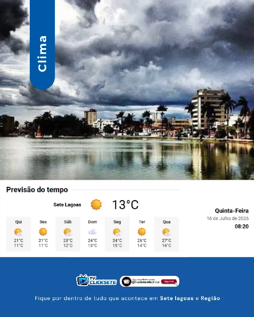 Tempo firme e frio marcam esta quinta-feira em Sete Lagoas