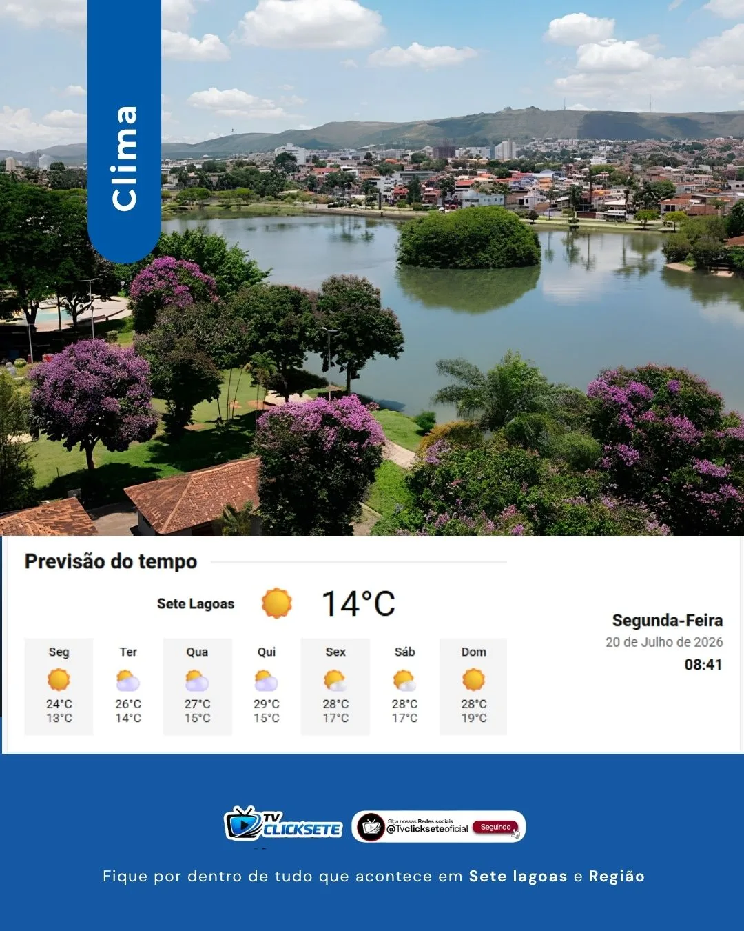 Sol predomina e tempo seco marca esta segunda-feira em Sete Lagoas