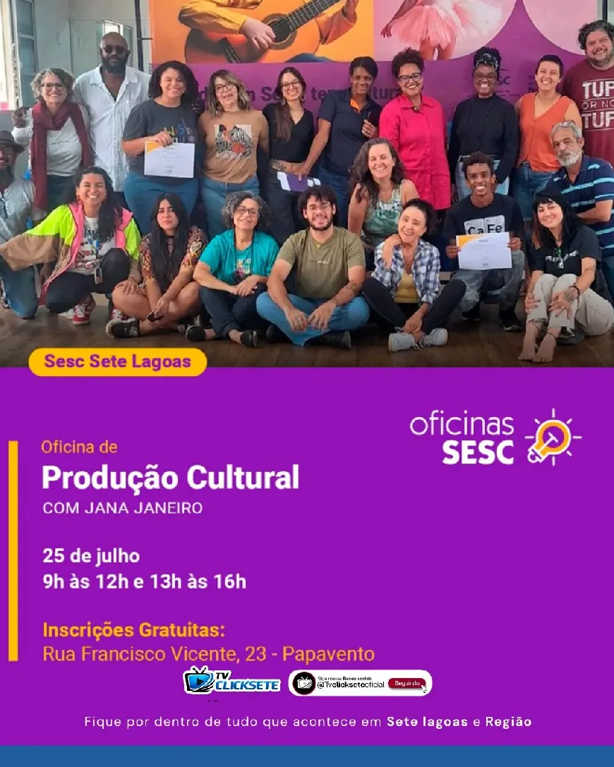 Sesc Sete Lagoas abre inscrições para oficina gratuita de Produção Cultural