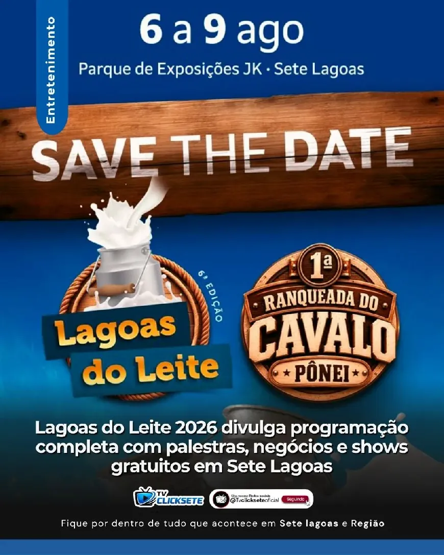 Lagoas do Leite 2026 divulga programação completa com palestras, negócios e shows gratuitos em Sete Lagoas