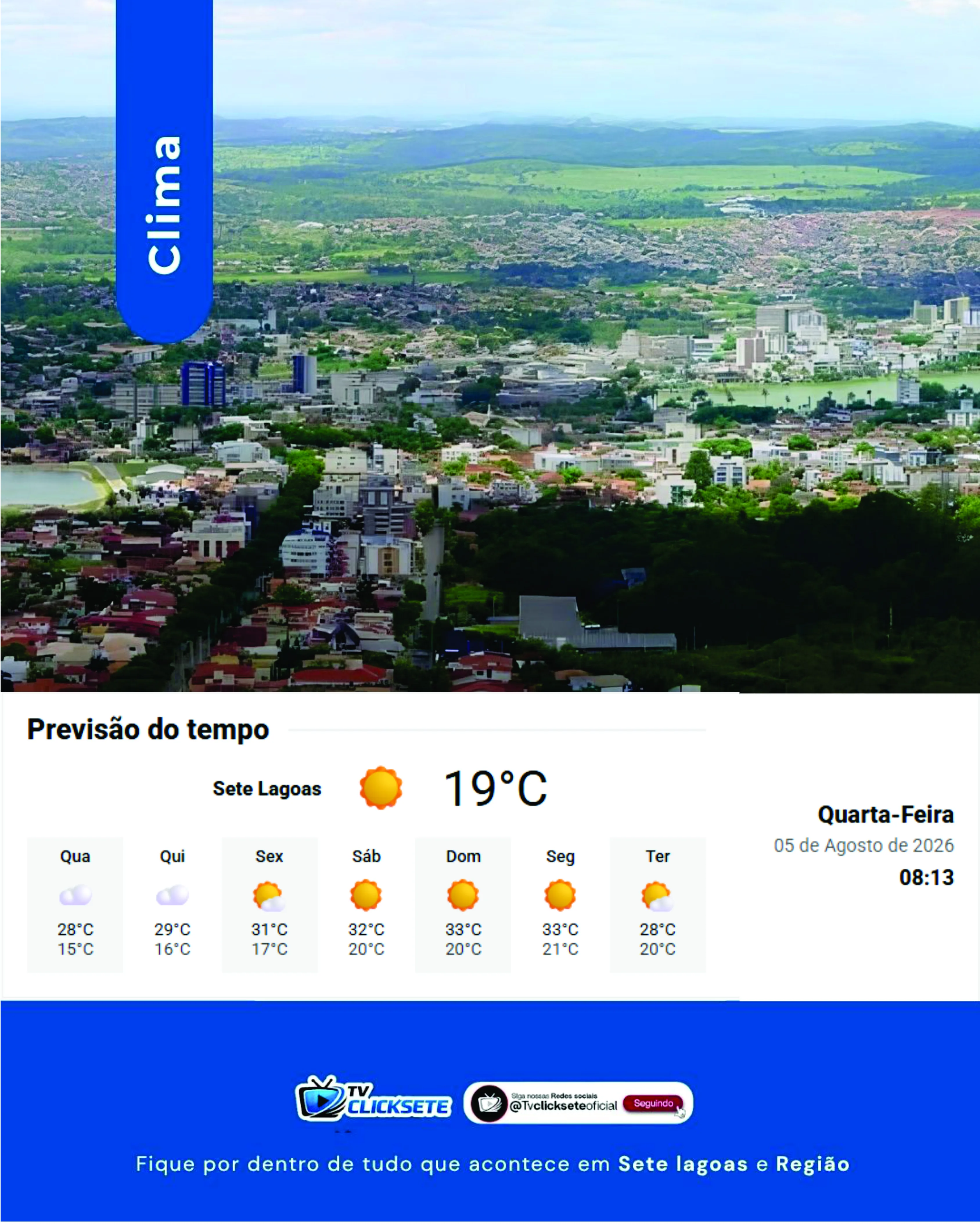 Quarta-feira de Sol e Amplitud Térmica Marca o Clima em Sete Lagoas neste 5 de Agosto