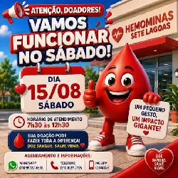 Hemominas convoca doadores em Sete Lagoas neste sábado (15)