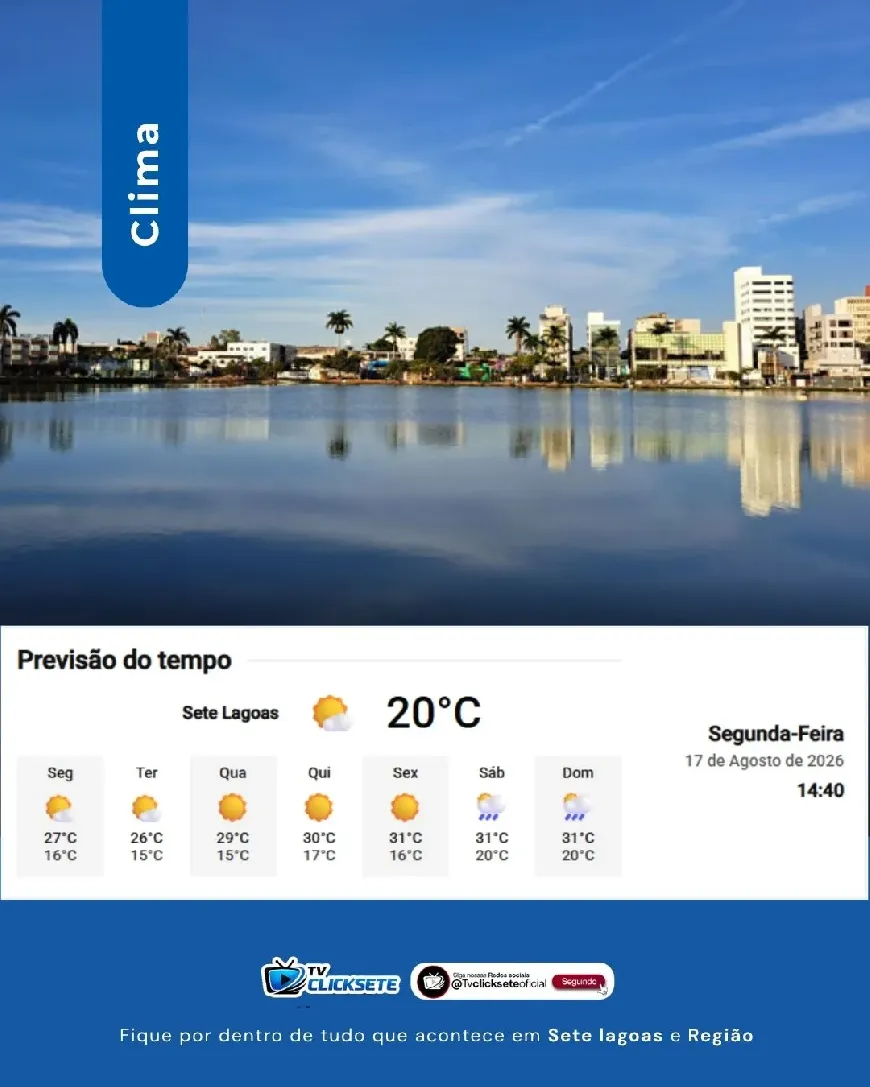 Segunda-feira (17) tem clima estável e calor moderado em Sete Lagoas