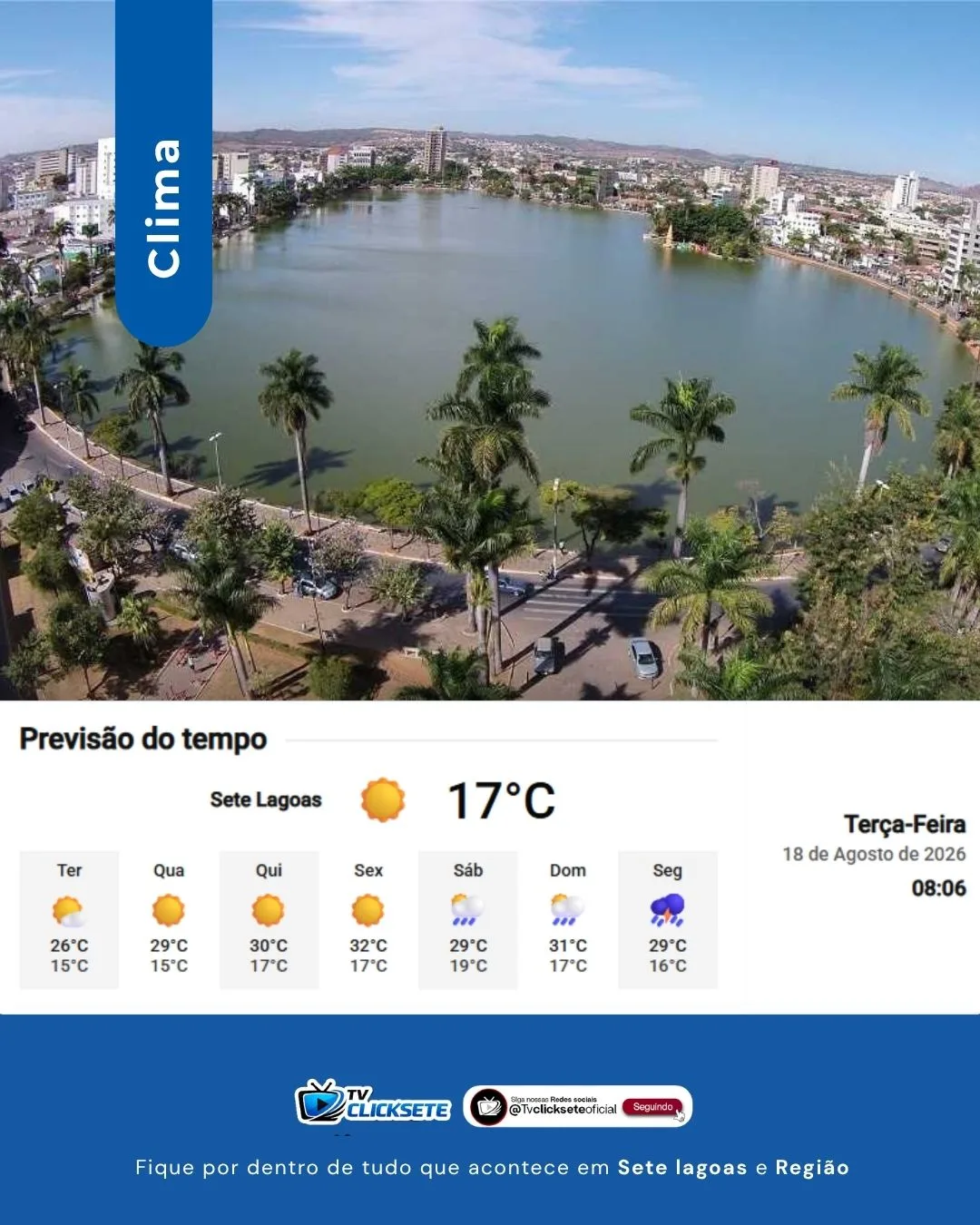 Previsão do tempo em Sete Lagoas: dia de sol com nuvens e sem chuva