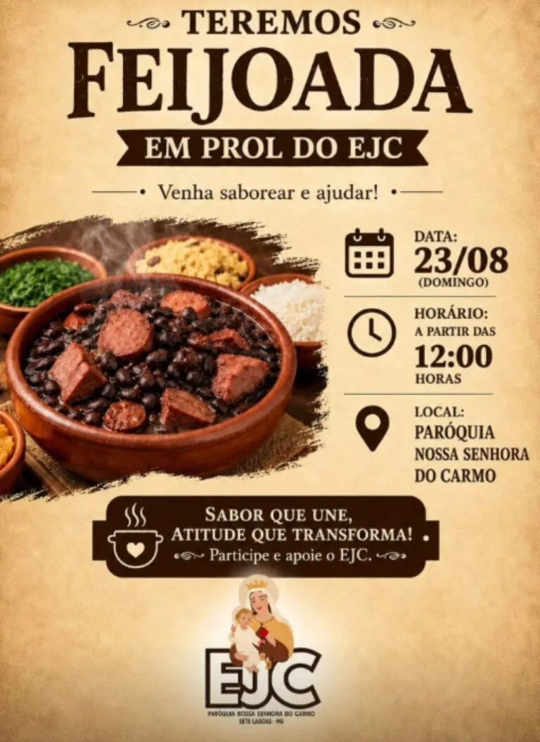 EJC do Carmo realiza feijoada solidária neste domingo (23) em Sete Lagoas