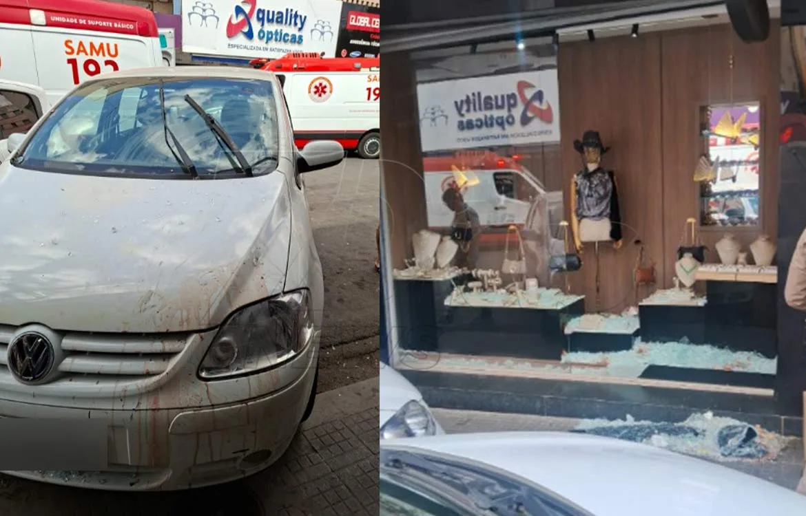 Carro desgovernado atinge pedestres e invade loja no centro de Sete Lagoas