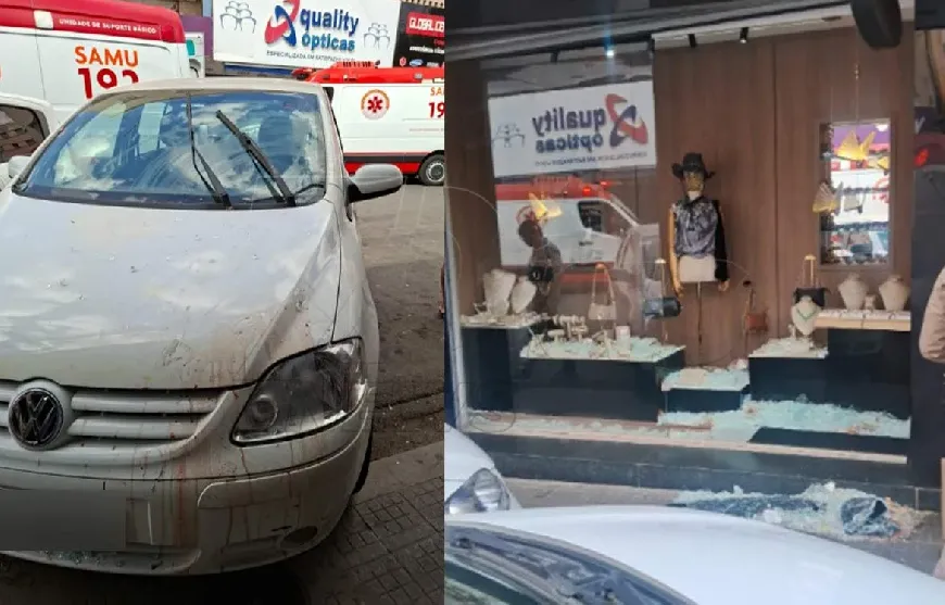 Carro desgovernado atinge pedestres e invade loja no centro de Sete Lagoas