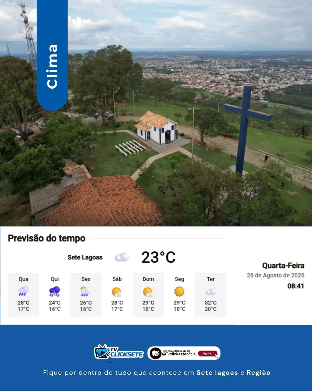 Previsão do tempo em Sete Lagoas: dia de sol entre nuvens e noite nublada