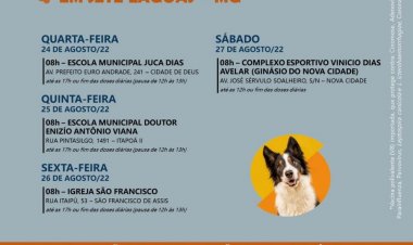 Vacinação gratuita de cães com a polivalente V8 será realizada em Sete Lagoas