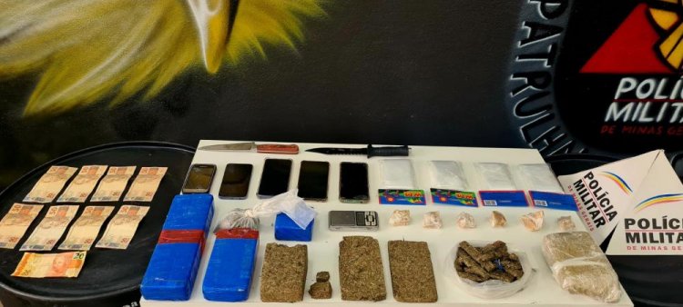 Trio é preso com 01 porção e 5 barras e meia de maconha, 01 barra e 6 pedras brutas de crack, em Sete Lagoas