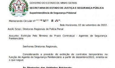 Policiais penais contratados de Minas Gerais serão demitidos até o fim do ano