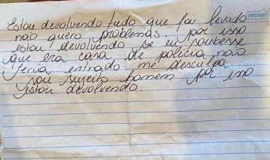 Suspeito de invadir casa de delegado em BH devolve itens furtados e deixa bilhete pedindo desculpas