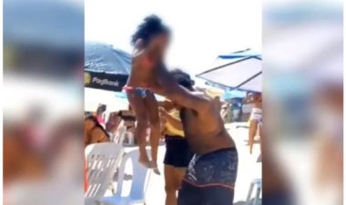 Cenas fortes: pai é flagrado espancando filhas em praia de Salvador