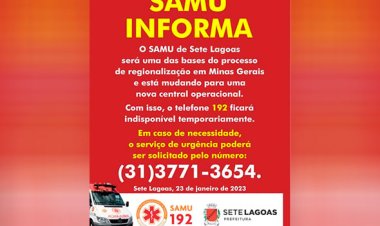 ATENÇÃO: SAMU em Sete Lagoas informa mudança no número de atendimento