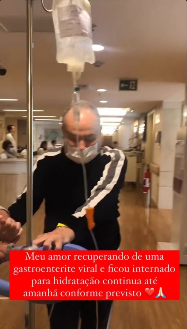 Stenio Garcia é filmado pela mulher, Mari Saade, andando em hospital