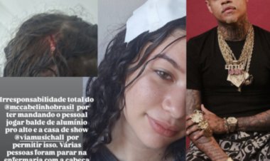 Mulher leva 3 pontos na cabeça após ser atingida por balde em show de MC Cabelinho