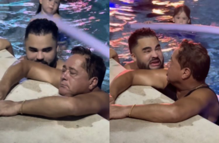 Leonardo cochila na beira da piscina e se assusta ao se deparar com Lucas Guedez