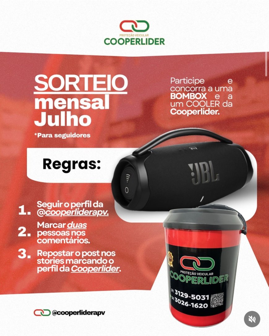 Promoção de Julho: Cooperlíder Lança Sorteio Especial para Seguidores nas Redes Sociais