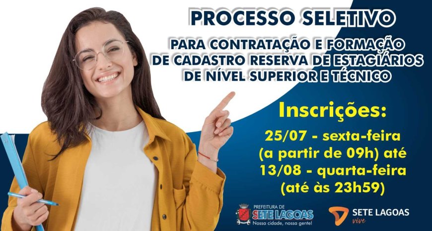 Processo Seletivo para Estágio com vagas em diversas áreas é aberto na Prefeitura de Sete Lagoas