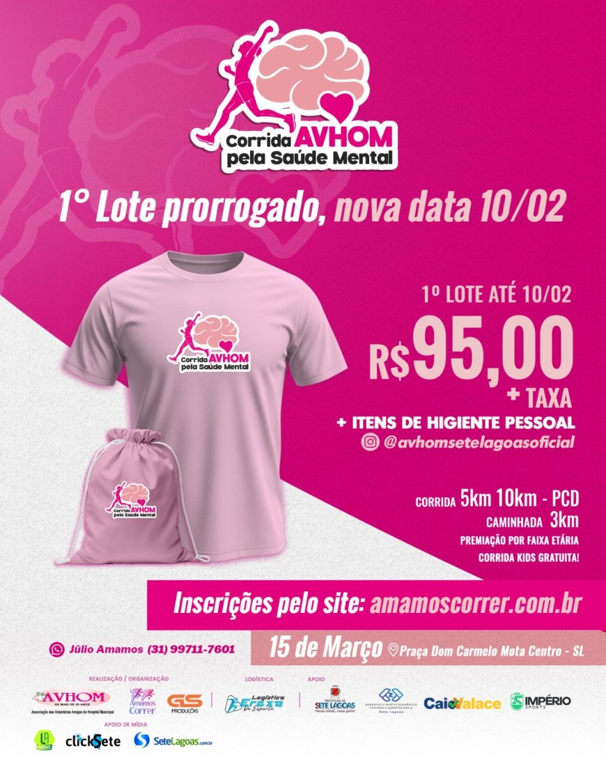 Corrida AVHOM pela Saúde Mental mobiliza Sete Lagoas com esporte, conscientização e solidariedade
