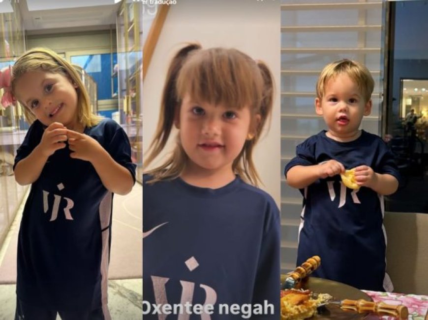 Virginia veste os filhos com uniforme de Vini Jr.