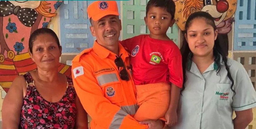 Menino salvo de afogamento reencontra bombeiro que agiu de folga em Inhaúma