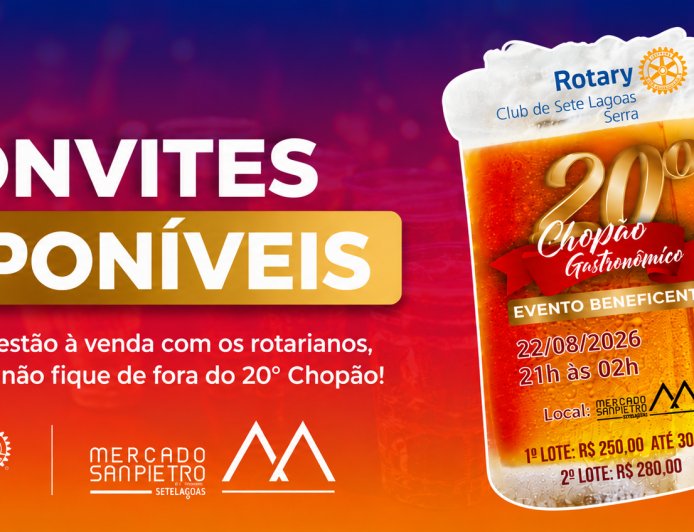 20º Chopão Gastronômico do Rotary Club Sete Lagoas Serra promete reunir sabor, solidariedade e tradição