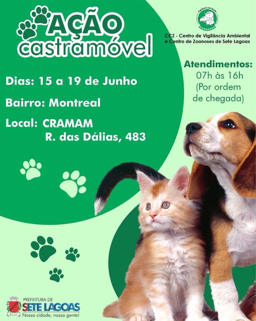 Castramóvel oferece castração gratuita para cães e gatos no bairro Montreal até quinta-feira (19)